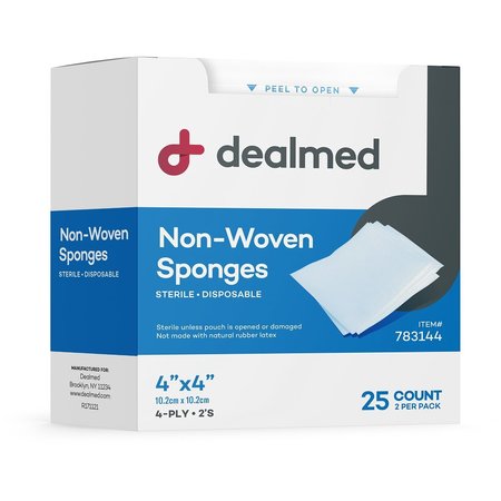 DEALMED Gauze Pads, Sterile 2'S, Non Woven, 4" X 4", 4 Ply, 25/Bx, 24/Case, 600PK 783144